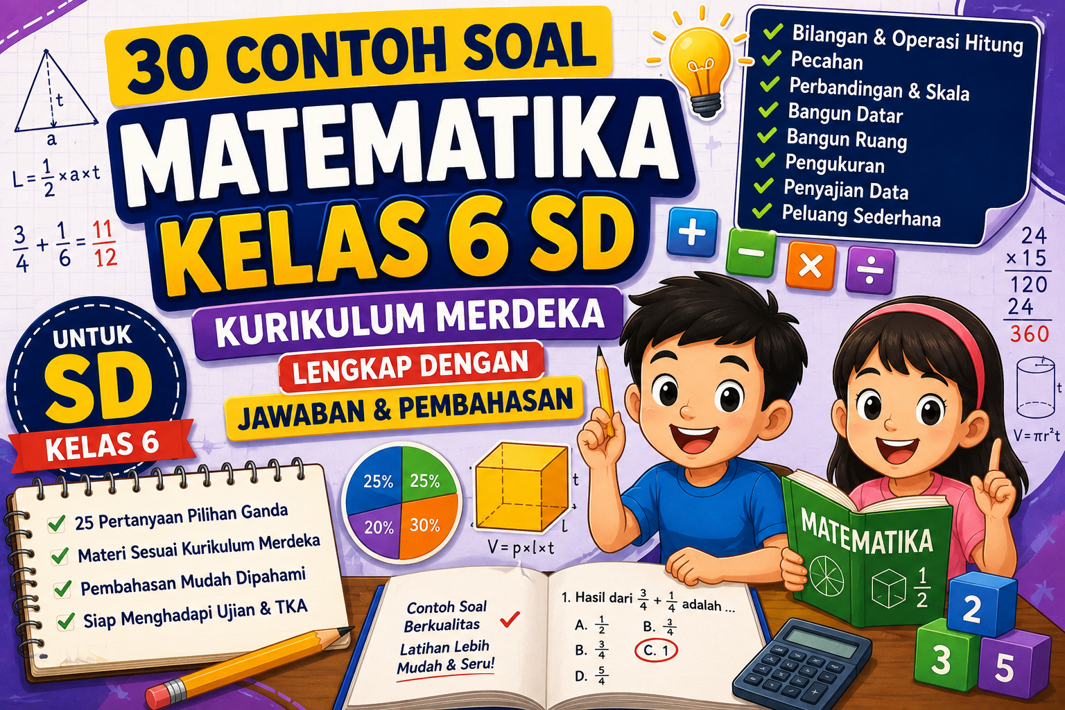 30 Contoh Soal Matematika Kelas 6 SD Kurikulum Merdeka dan Jawaban